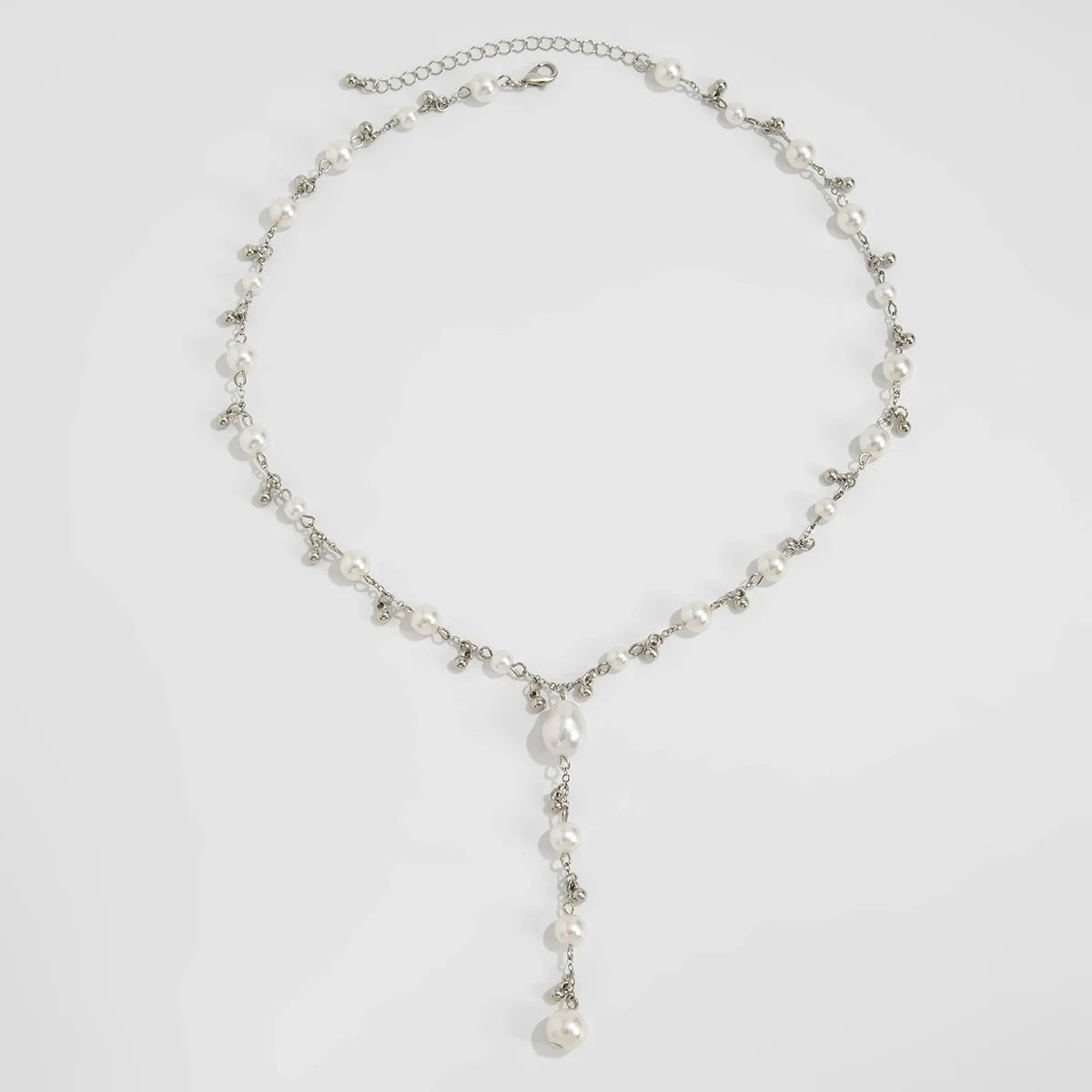 Zury Faux Pearl Droplet Necklace - Silver
