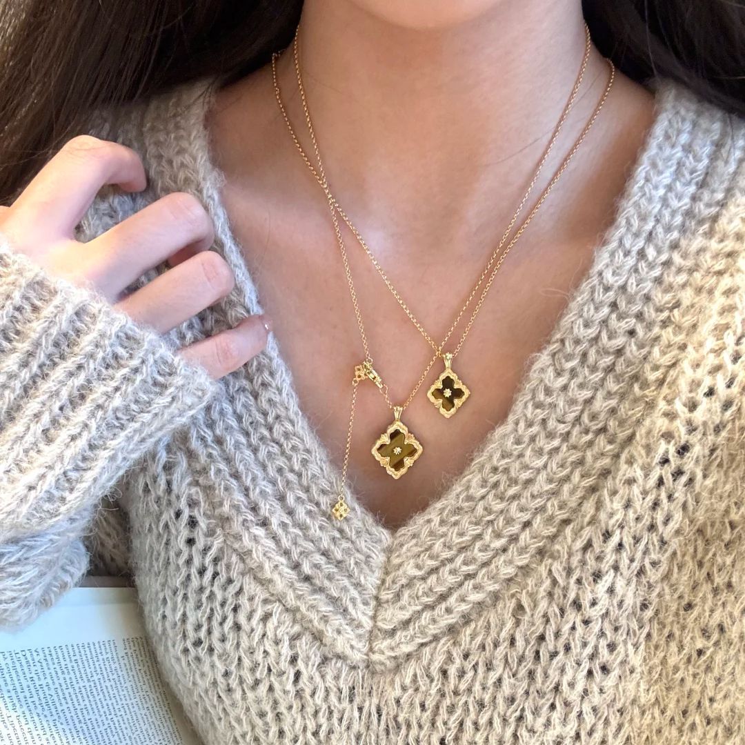 Aleyna Palace Clover Set - Small Tiger Eye Necklace [DWL6YV90]