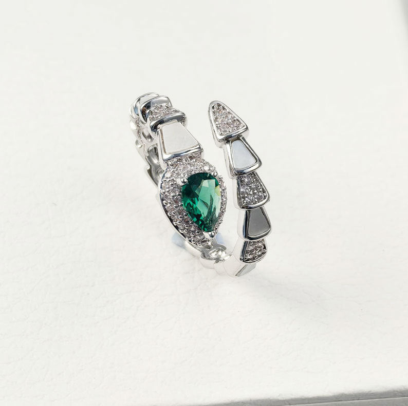 Haylie Serpent Micro-Inlay Ring - Silver Tone [90V6RMYQ]