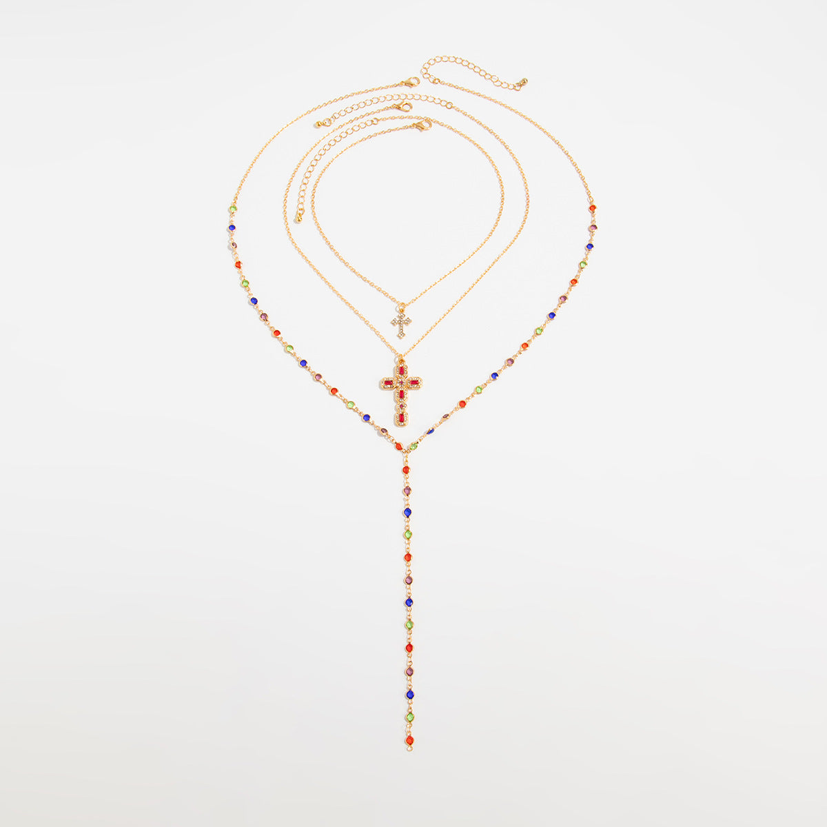 Brynlee Layered Tassel Cross Necklace - Style 2 - Gold [EZMBQA1U]