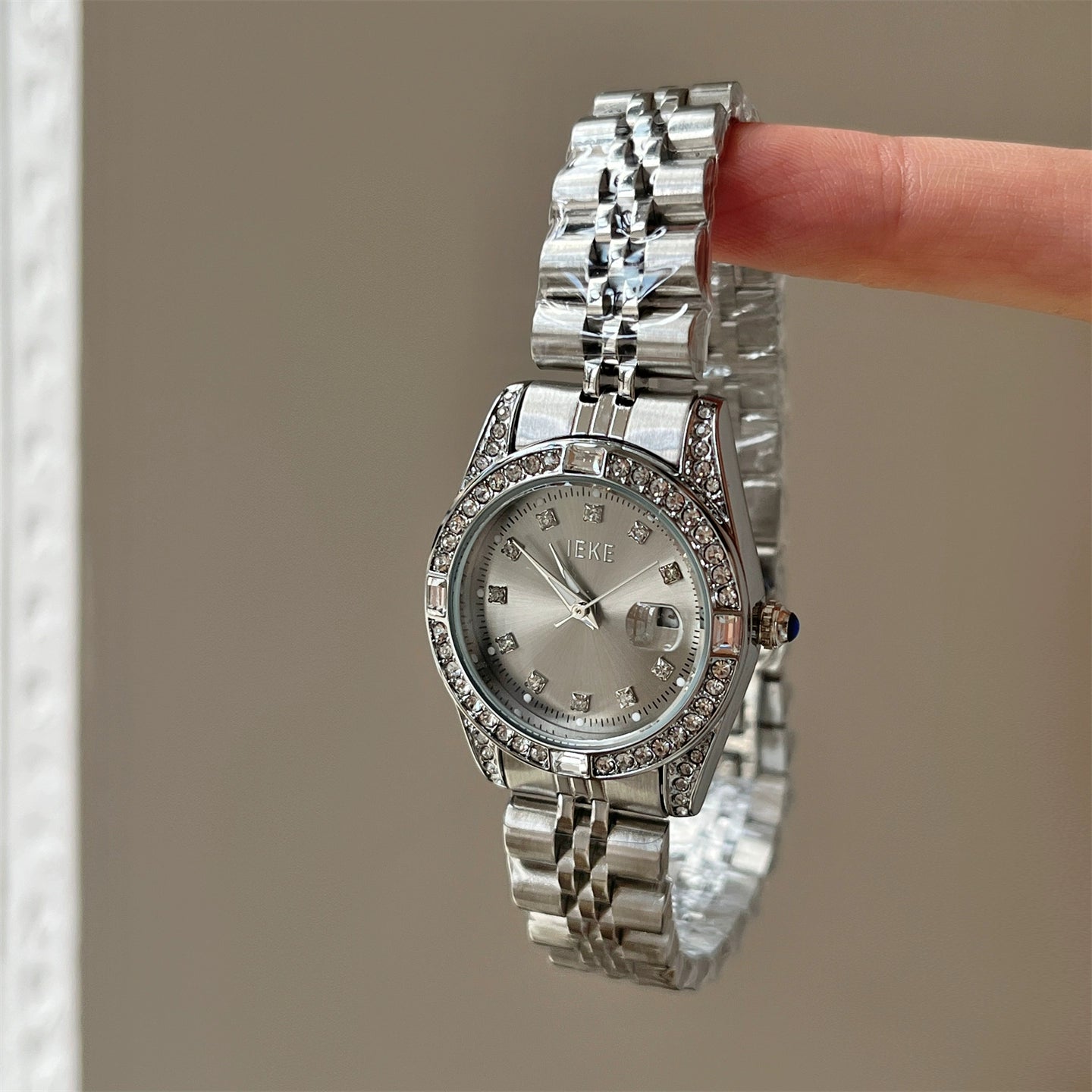 Jaslene Diamond Steel Watch - Silver Band, Grey Face [AZAXG5ZJ]