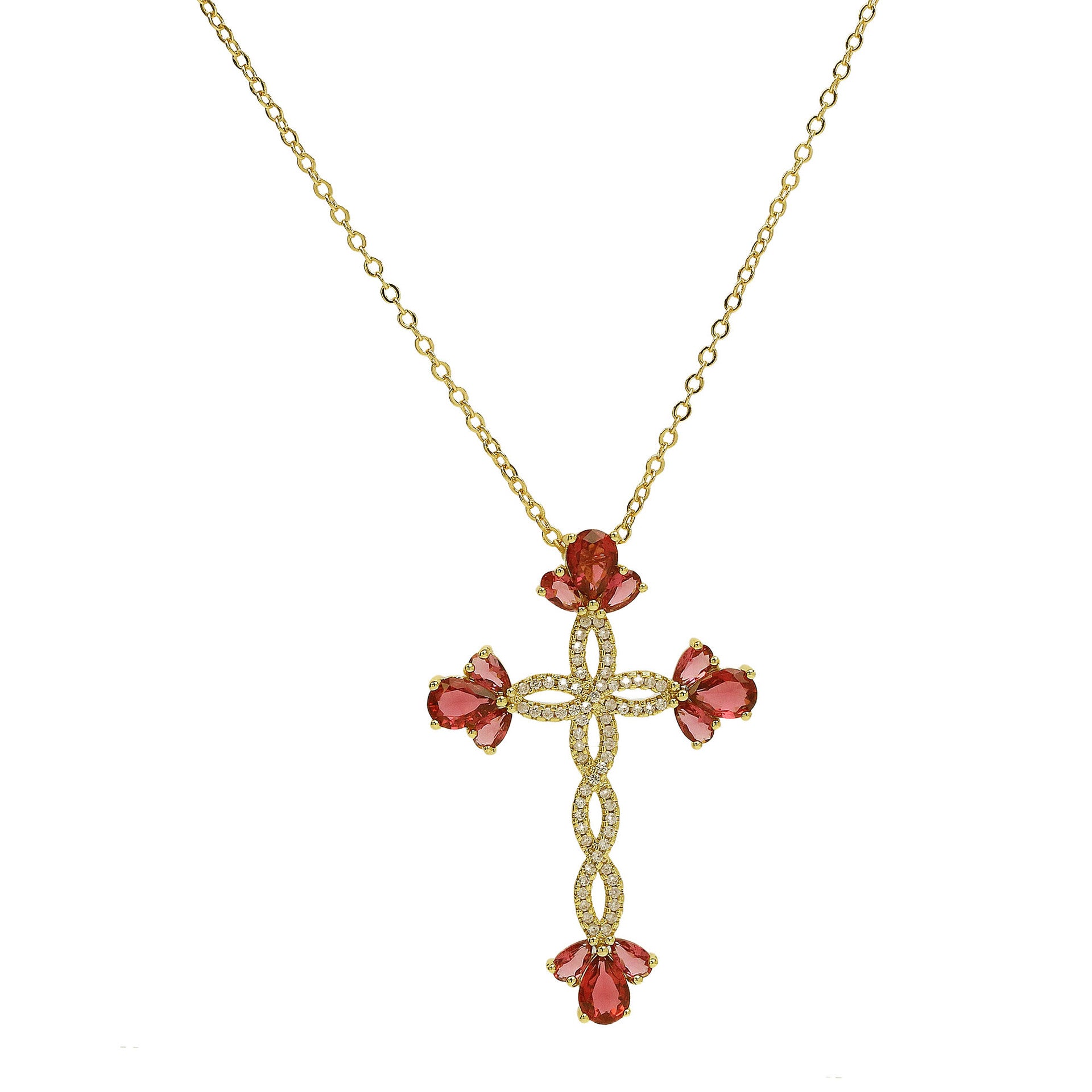 Unique Zircon Cross Pendant Necklace - Red Zircon Cross [3QPRZLUO]