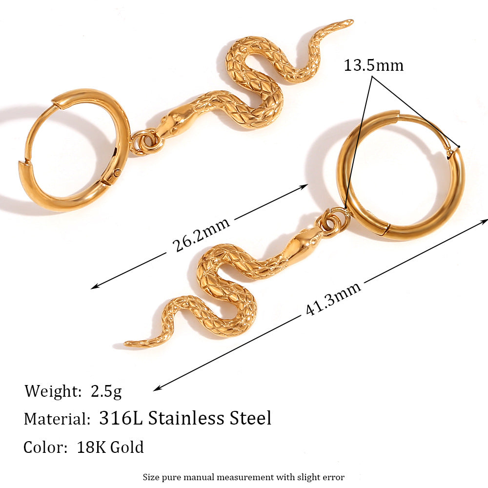 Amberley Hammered Geometric Earrings - Rhombus Snake Pendant Hoop Earrings - Gold [YGIXJGA0]