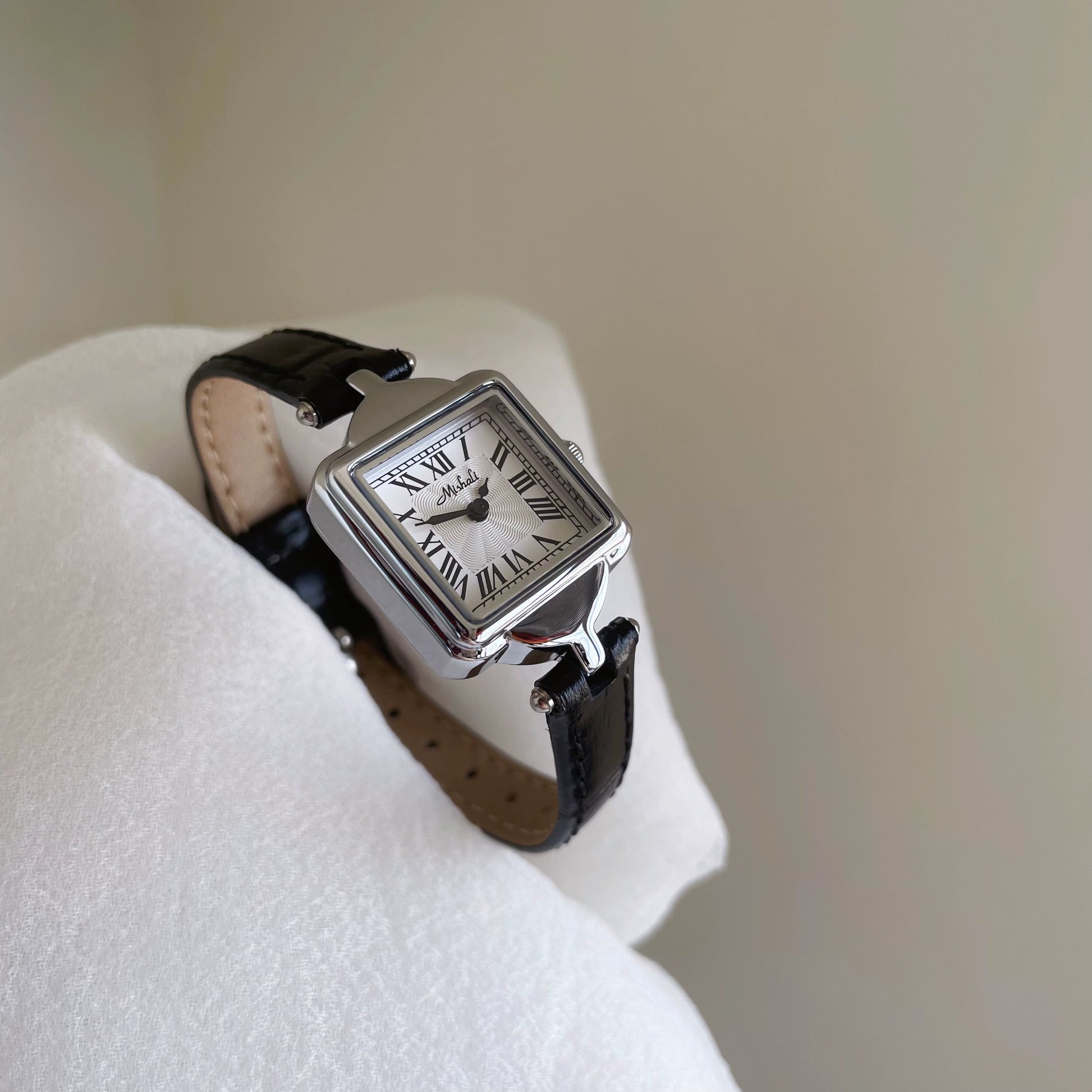 Jaziah Retro Square Watch - Black Strap Silver Case [O33KEGT4]