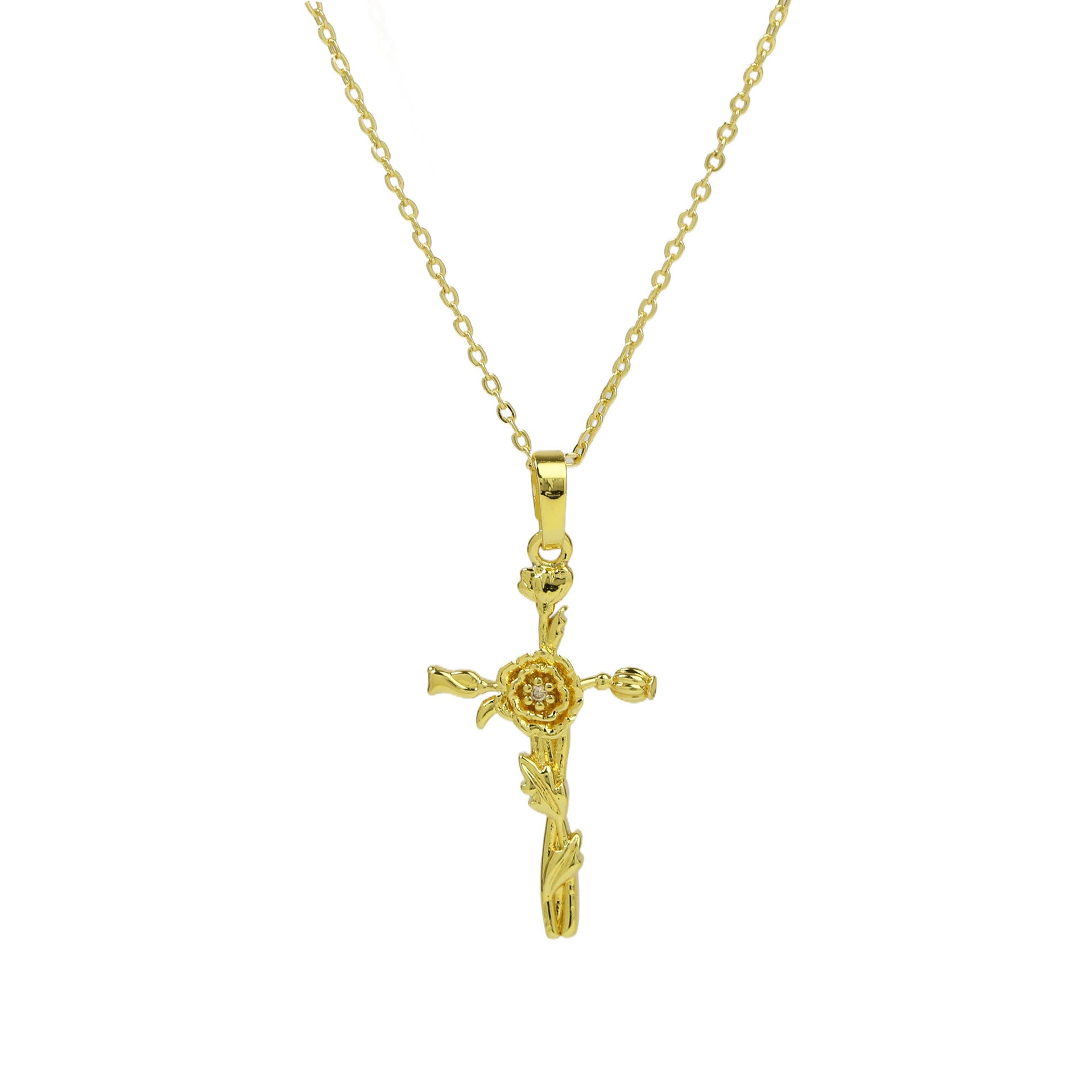 Alaiah Birth Flower Cross Necklace - August [QZV77JSG]