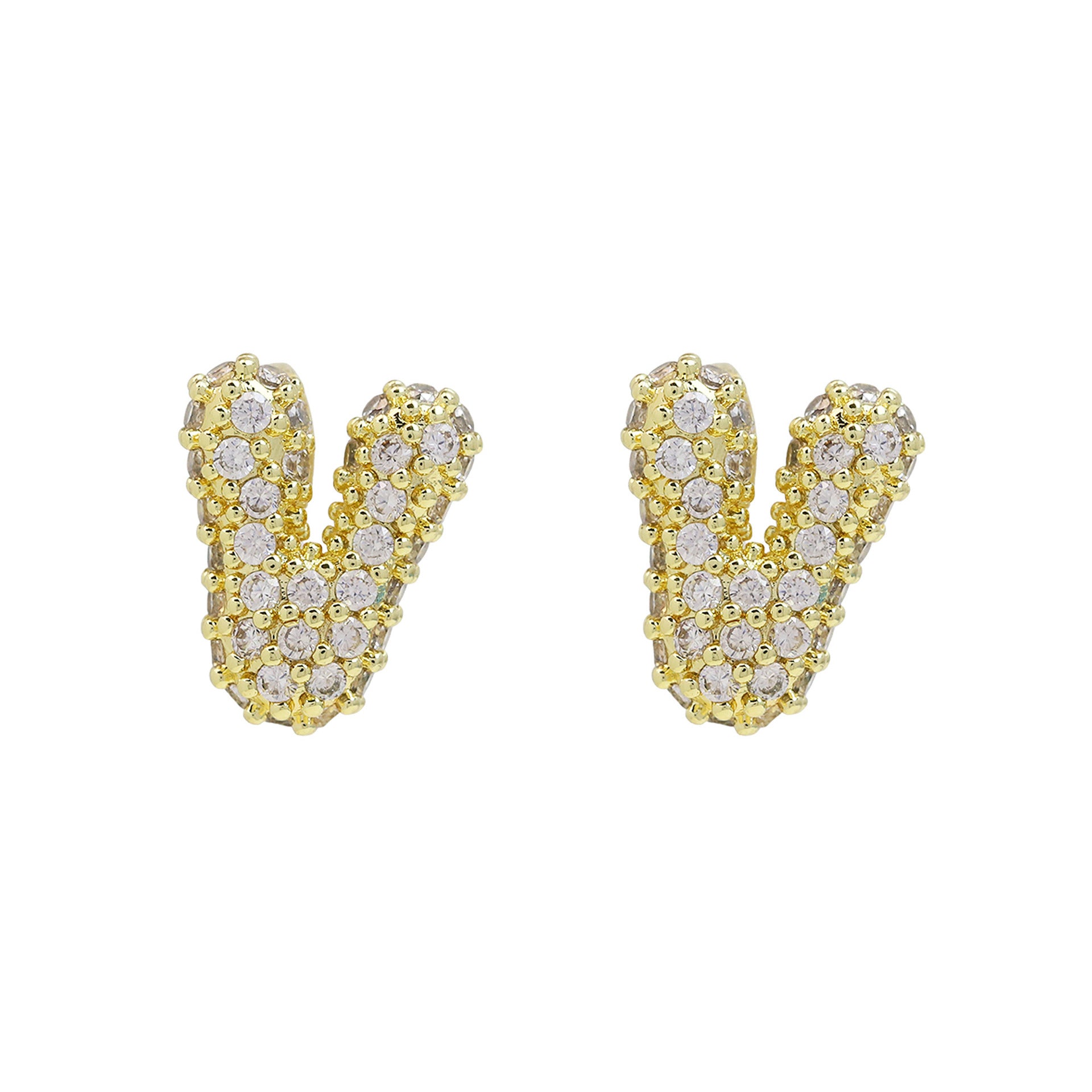 Lillyann Zircon Bubble Letter Earrings - V [ZBPFX2AD]