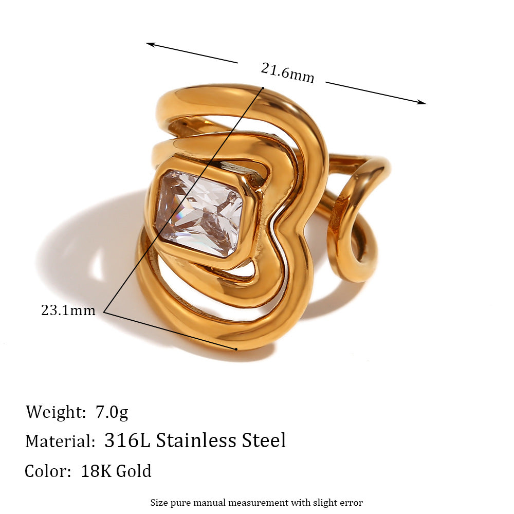 Avri Geometric Ring Collection - Wrapped Line Rectangular Zircon Open Ring - Gold [SXYVZJ9D]