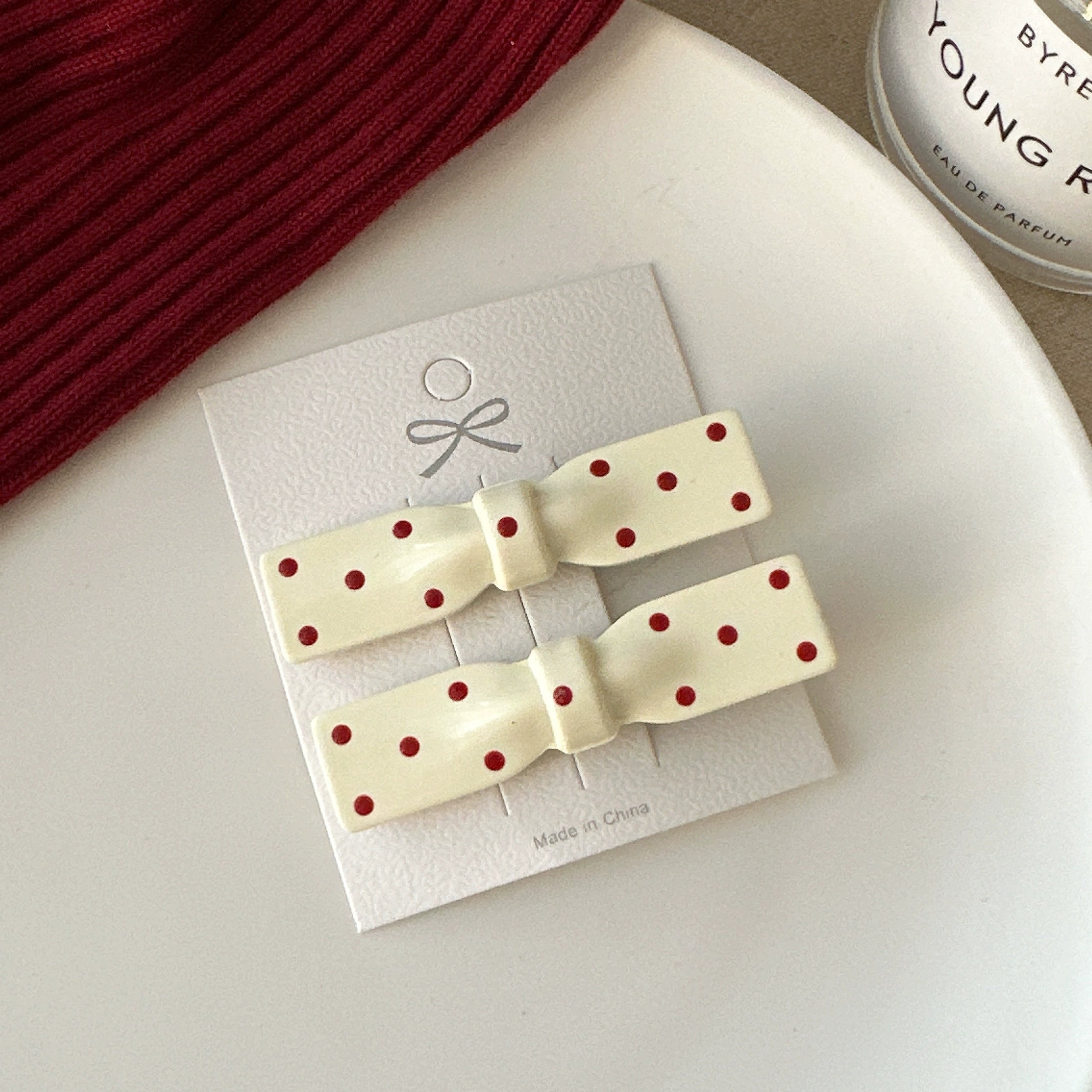 Carsyn Polka Dot Hair Clip - White Bow (Pair) [FCQPBJ7L]