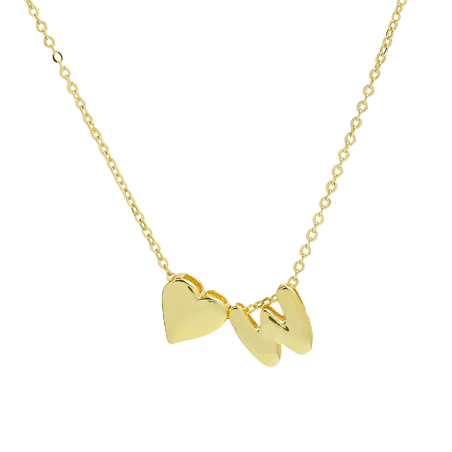 Korie Puffed Initial Necklace - Letter W Necklace [4U8V5COQ]
