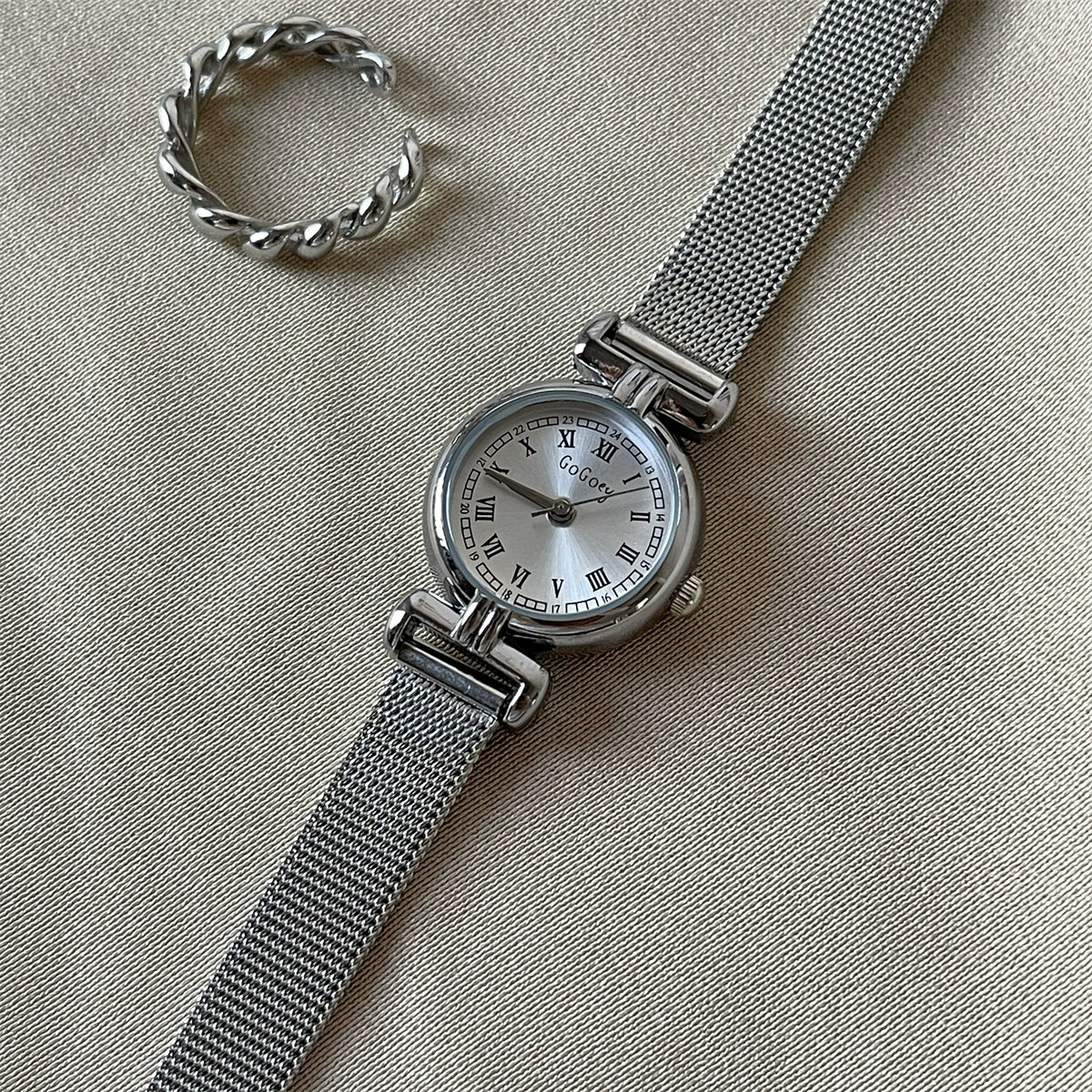Jaslyn Elegant Mesh Watch - Silver Strap White Dial [3X05OSMU]