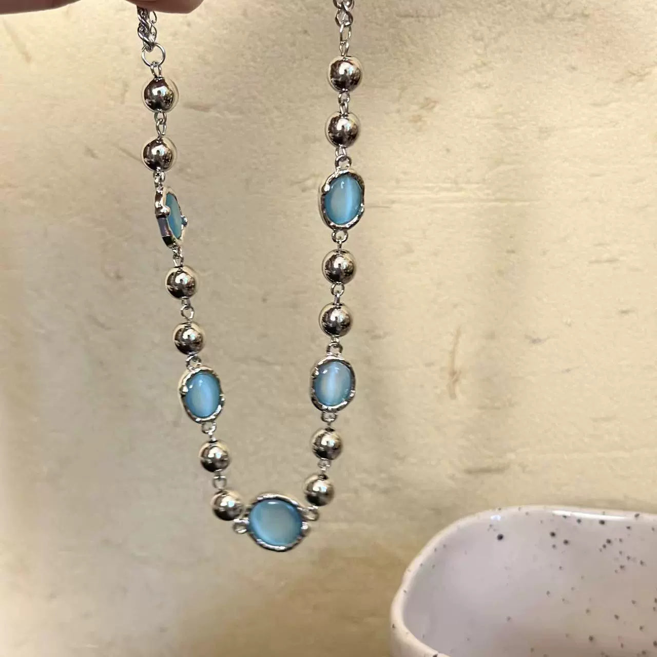 Ahuva Cat Eye Stone Necklace - Blue Cat Eye Stone Necklace