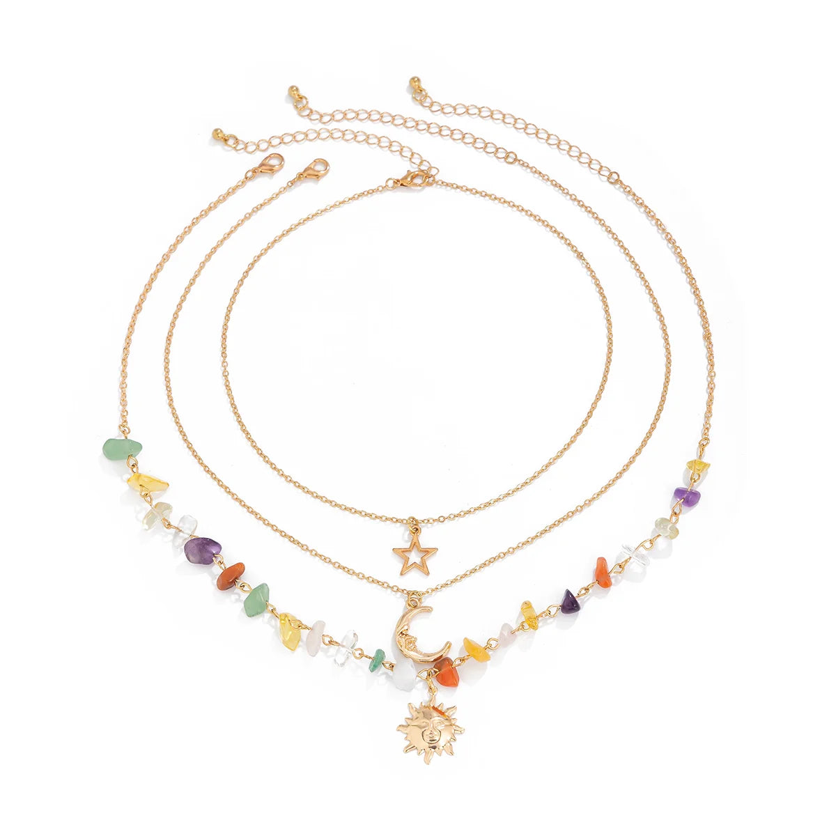 Aniyla Turquoise Charm Necklace Set - Gold