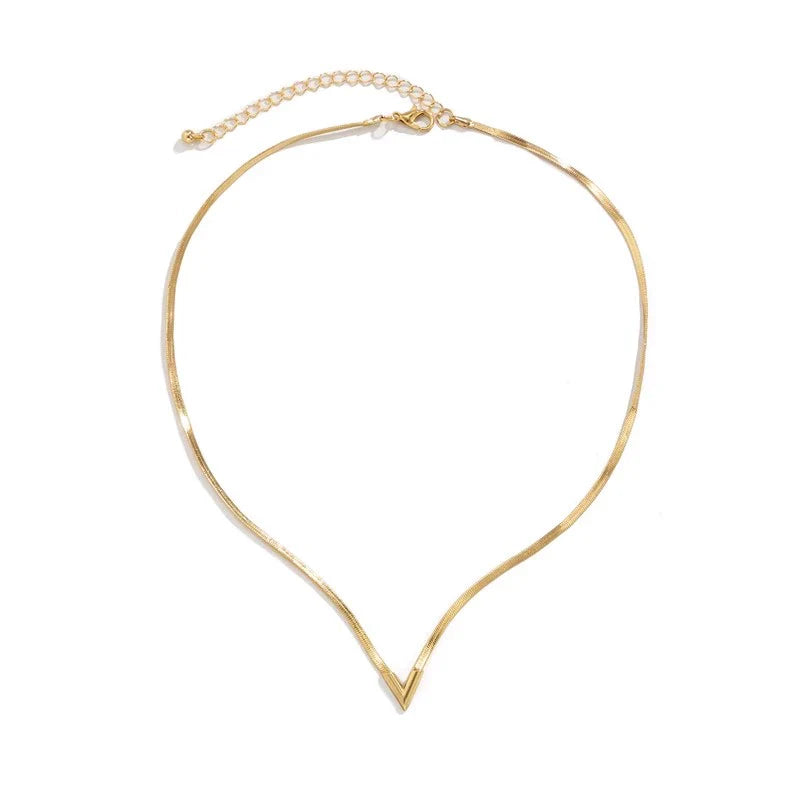 Faithlyn Flat Snake Chain Necklace - Gold Short 40CM