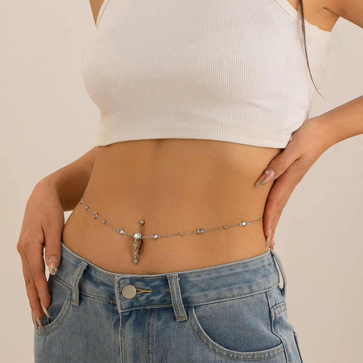 Georgianna Rhinestone Waist Chain - Style 02 Silver [H71X2CJ4]