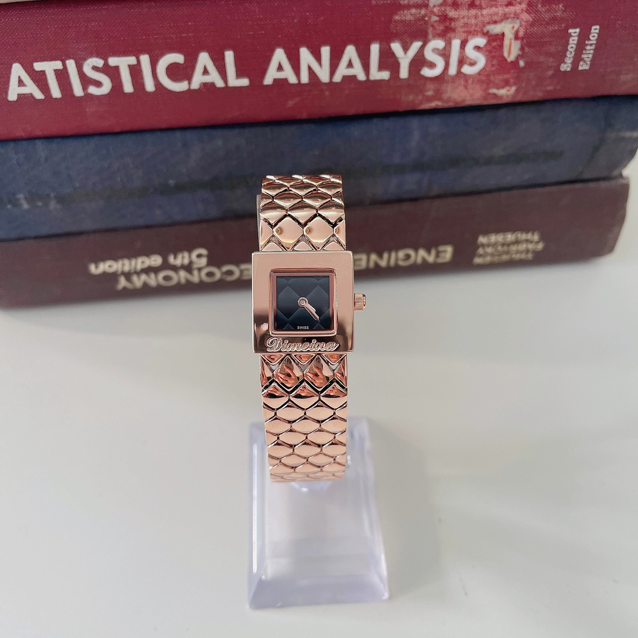 Taylen Quilted Square Watch - Rose Gold with Black Dial