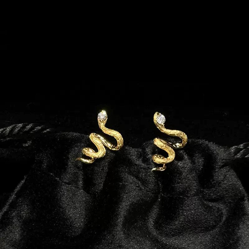 Diem Golden Serpent Studs - Small Golden Snake Stud Earrings
