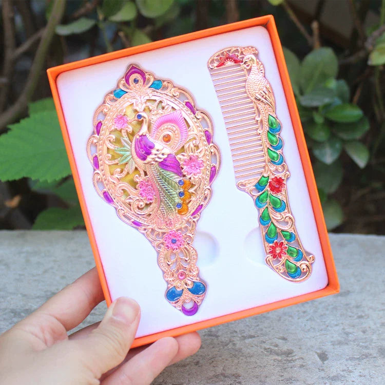 Hillary Vintage Mirror Set - Rose Gold Peacock - Yellow Box