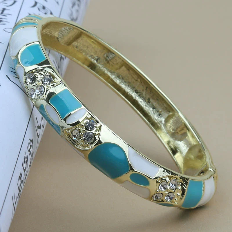 Amarachi Delicate Enamel Bracelet - Lake Blue White Geometric