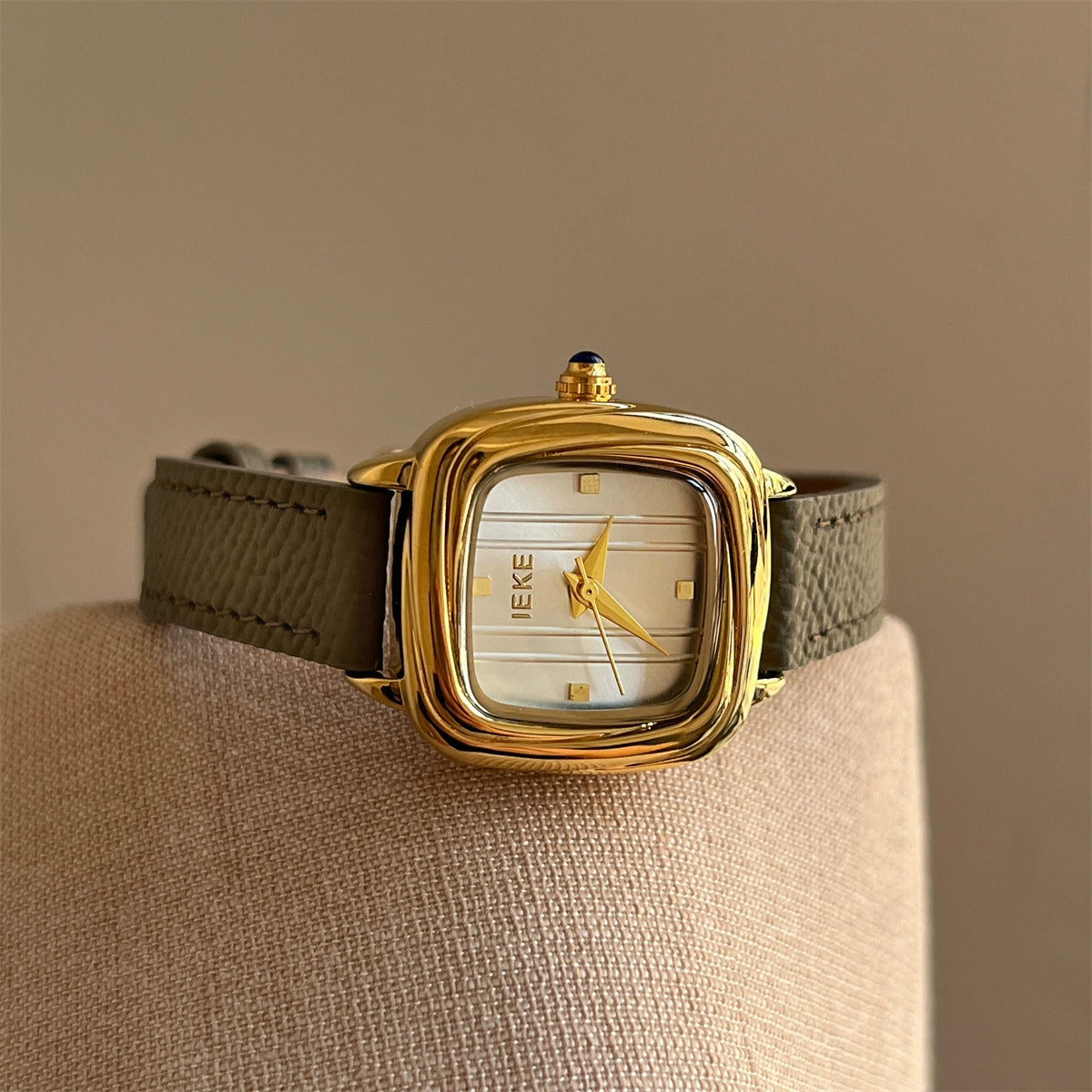 Deetya Elegant Cube Watch - Mustard Green with Gold Frame White Dial [IVN9RPV7]