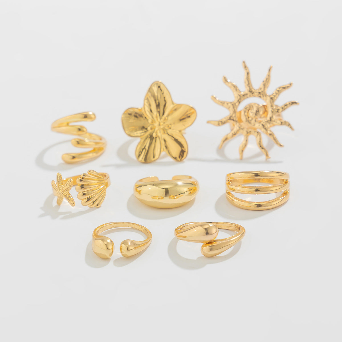 Amarra Geometric Bloom Ring Set - Light Gold [IFU5J9FJ]