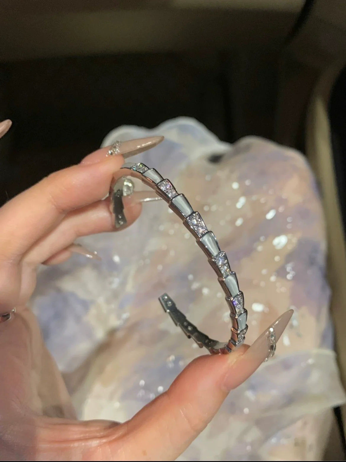 Riyah Mother-of-Pearl Bangle - Silver Tone