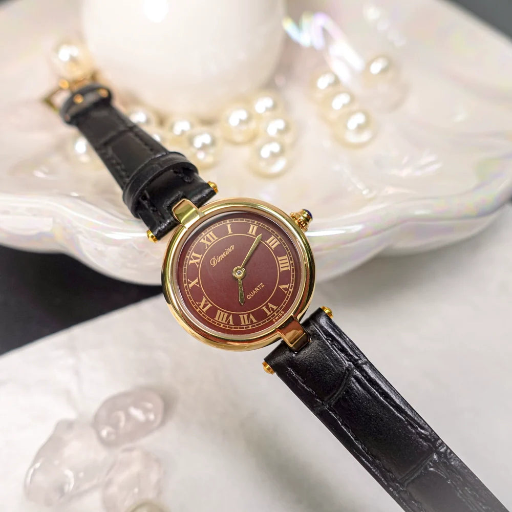 Gionna Vintage Square Watch - Gold Brown Dial Black Strap