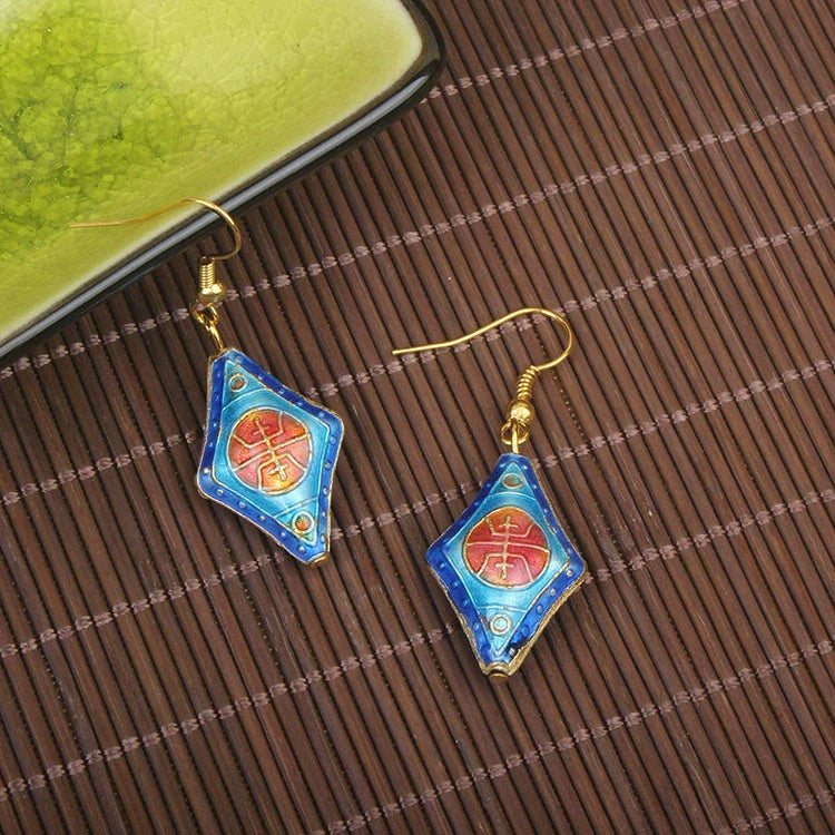 Adia Vintage Enamel Drop Earrings - Diamond Longevity Character Pattern
