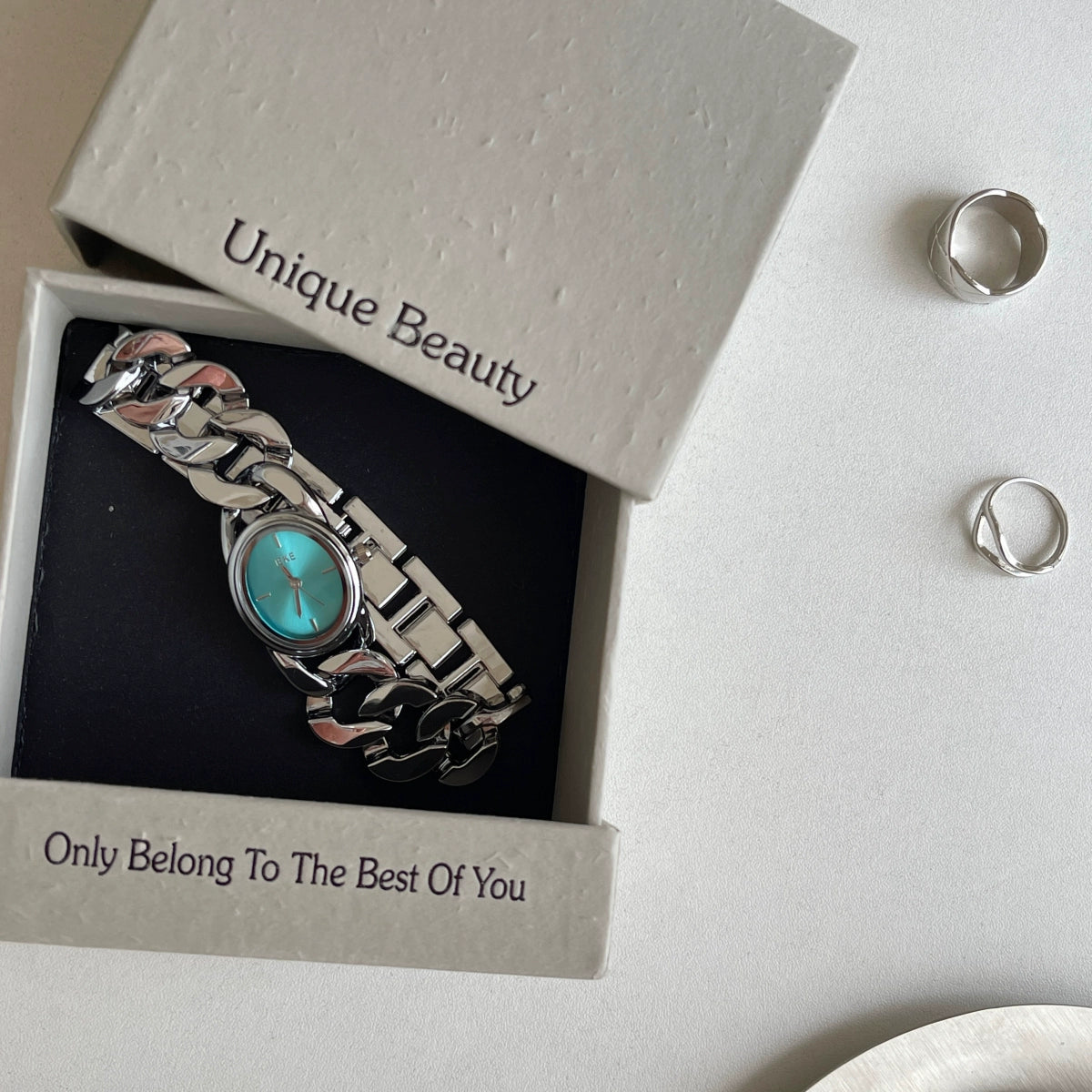 Daysi Cut-Out Bracelet Watch - Silver Band with Green Face [O1X0II4X]