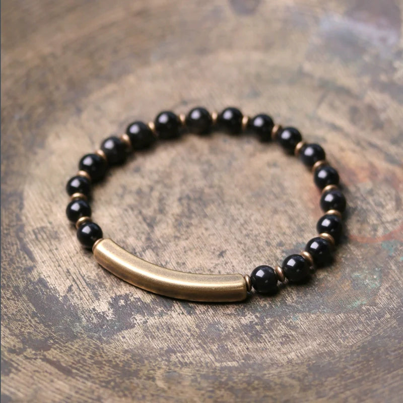 Aasiya Bohemian Stone Bracelet - Size 17 Male (Single-Wrap Obsidian)