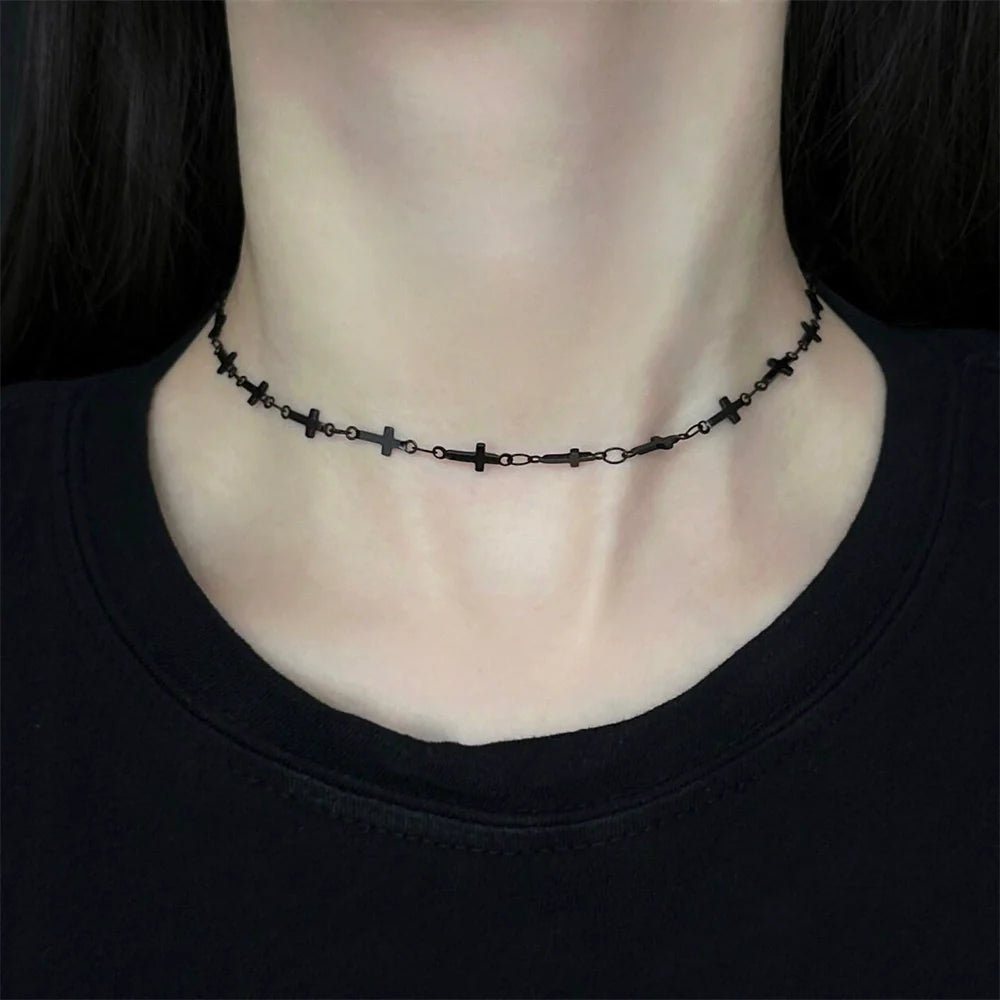 Moira Black Cross Choker Necklace - Black