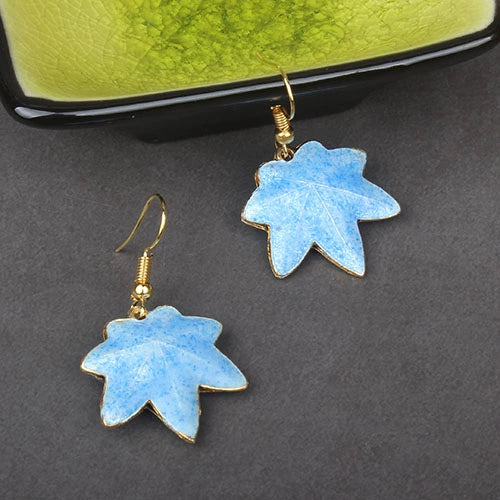 Adia Vintage Enamel Drop Earrings - Sky Blue Maple Leaf