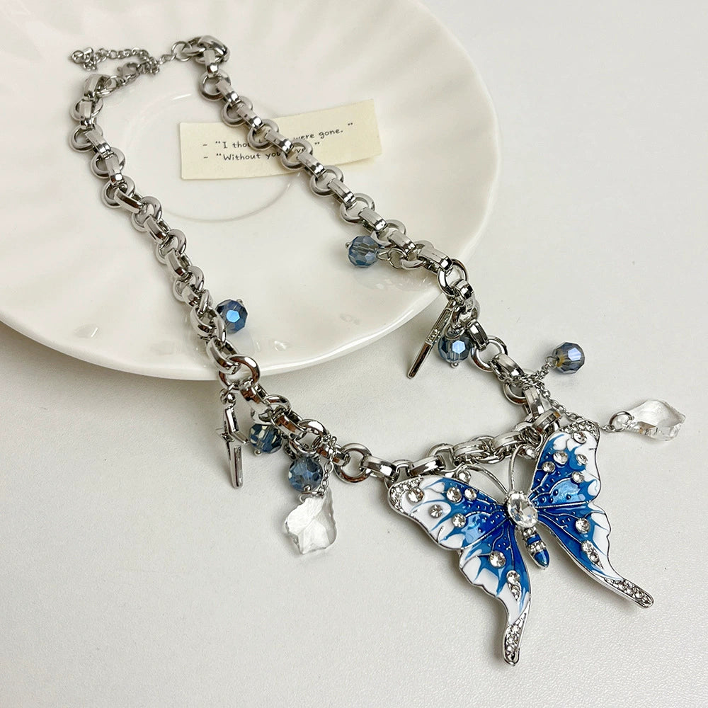 Valentine Crystal Butterfly Choker - Blue Butterfly Necklace