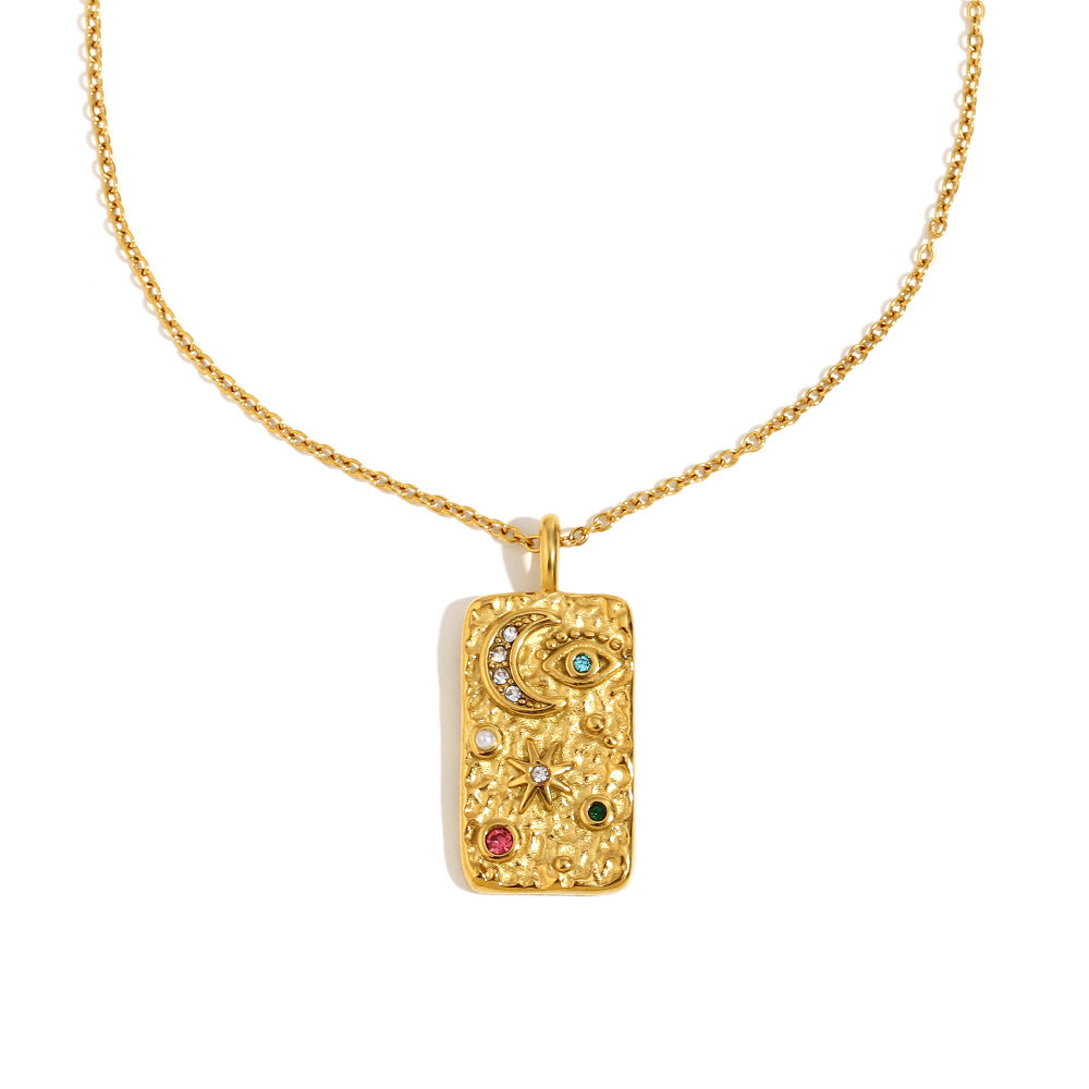Journie Celestial Charm Necklace - Star Moon Square Pendant Necklace - Gold [5IKA5UE6]