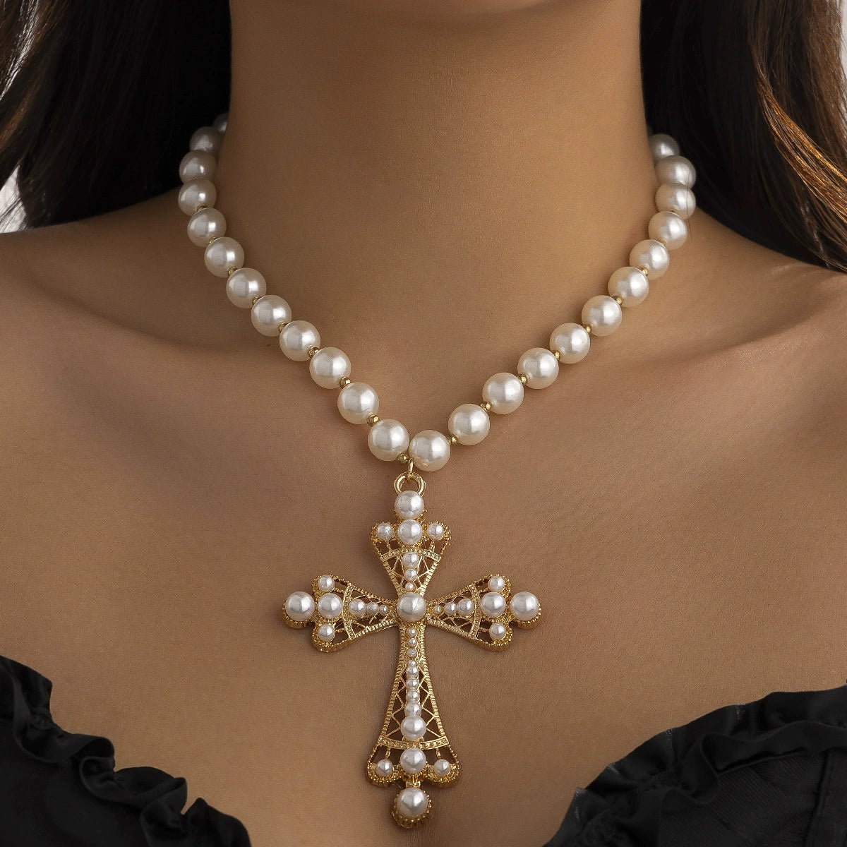 Ameenah Layered Cyberpunk Necklace - 02 Gold + White [IDEMEY2S]