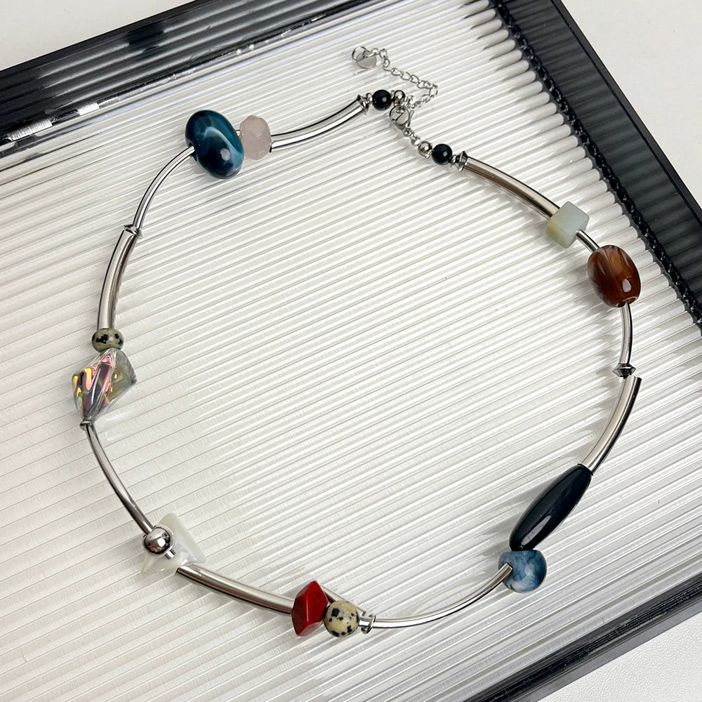 Yarielis Organic Stone Choker - Crushed Stone Spliced Necklace [U7QTPIHE]