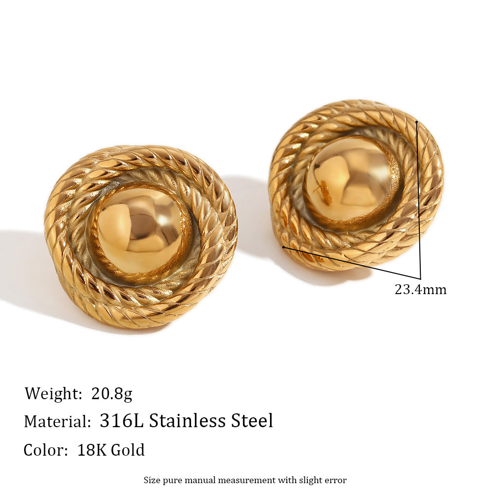 Sama Vintage Gold Drop Earrings - Cast Round Twisted Button Studs - Gold [OFSNS8S2]