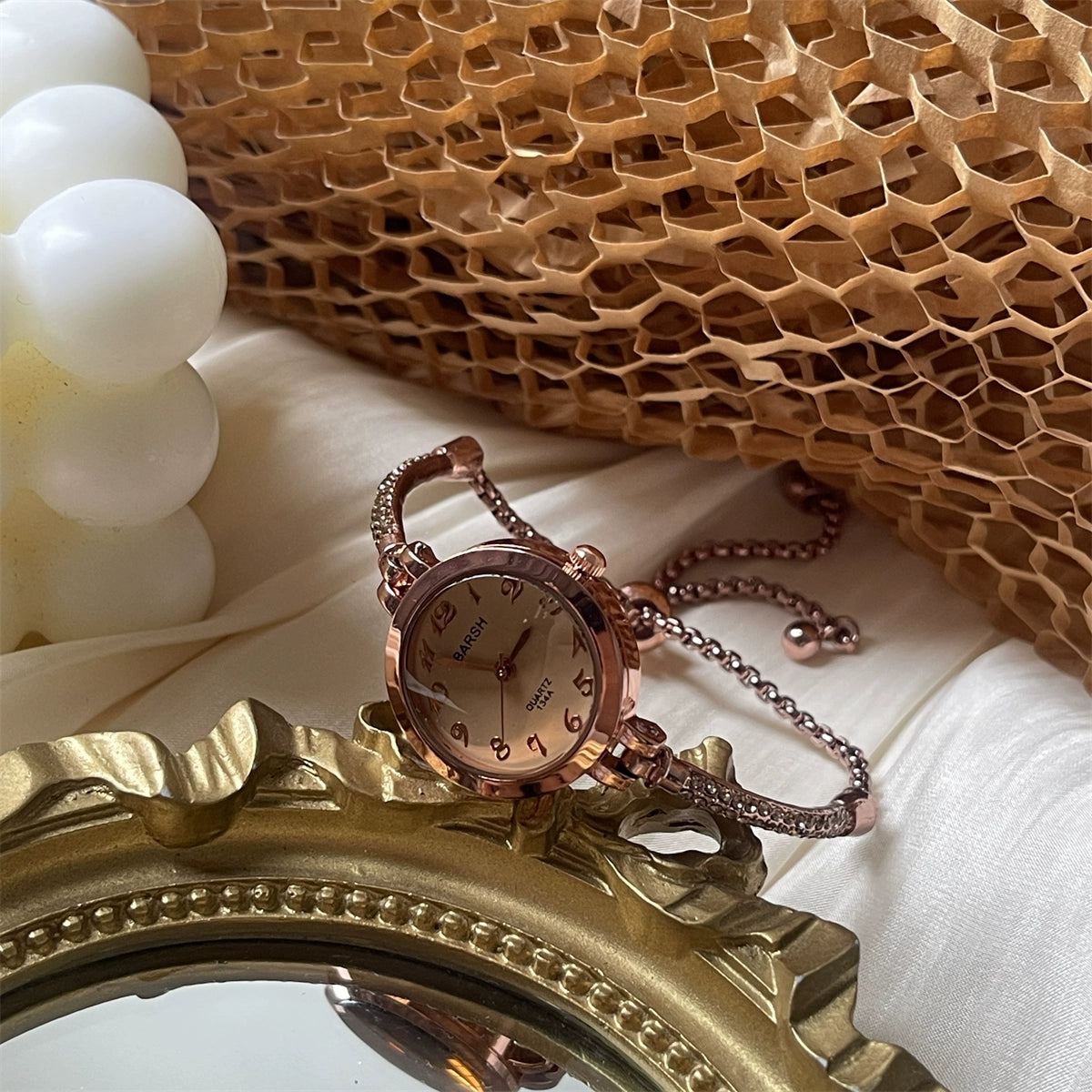 Mana Chain Link Bracelet Watch - Rose Gold Apricot Face [3SIQKL2N]