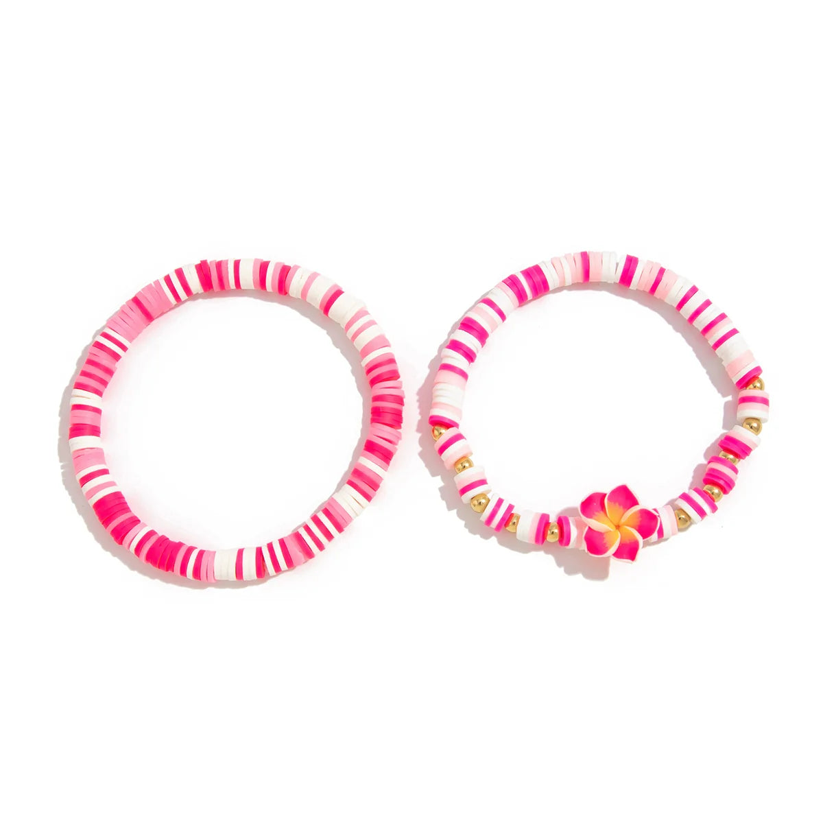 Oumou Plumeria Bead Bracelet Set - Pink