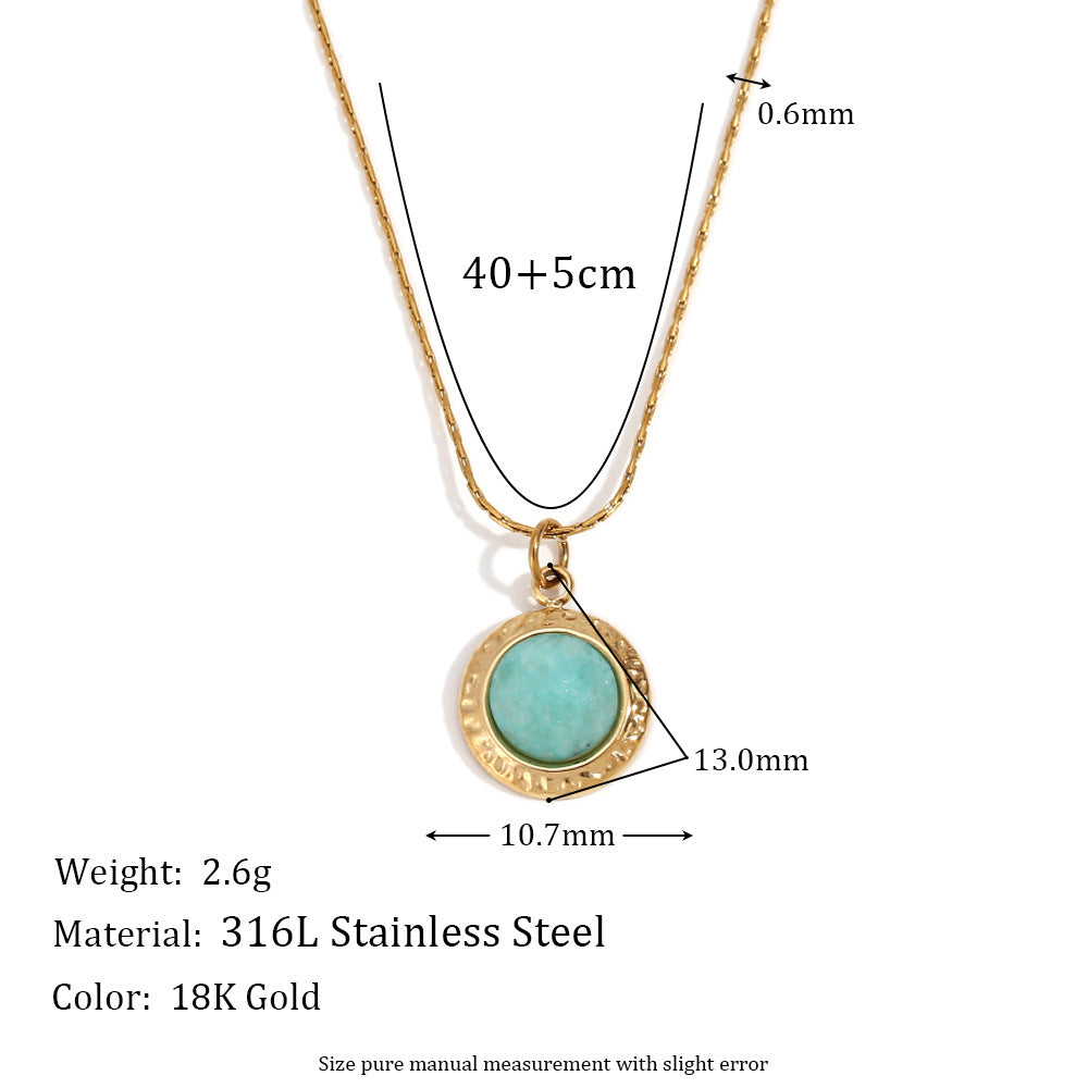 Jean Dainty Stone Necklace - Hammered Amazonite Pendant - Gold [VN5FFIMV]