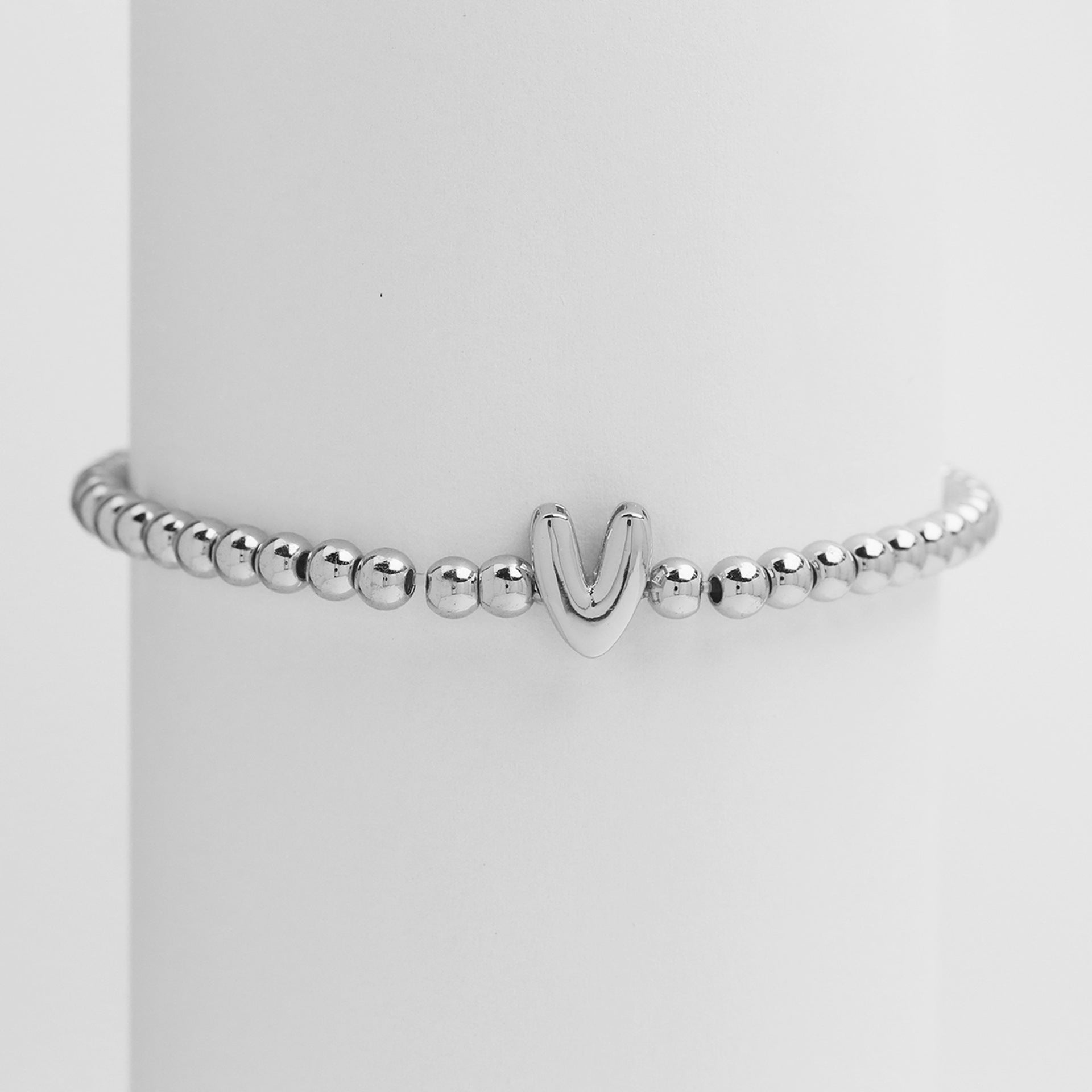 Jorie Polished Letter Bracelet - Silver V [JZGNQYT1]