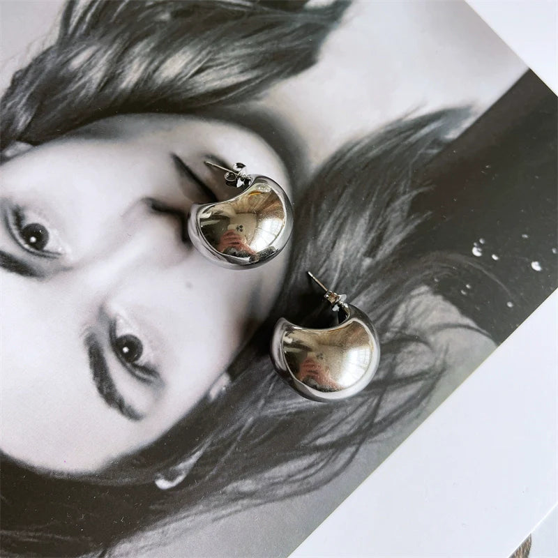Arizbeth Sculptural Arc Earrings - Silver