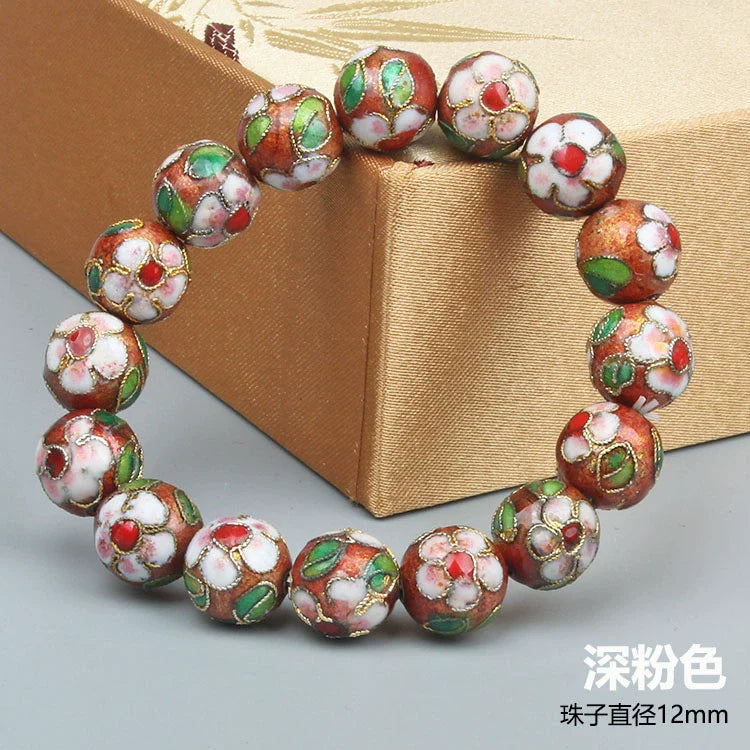 Azuri Enamel Filigree Bracelet - Deep Pink 1.2cm (16 beads)