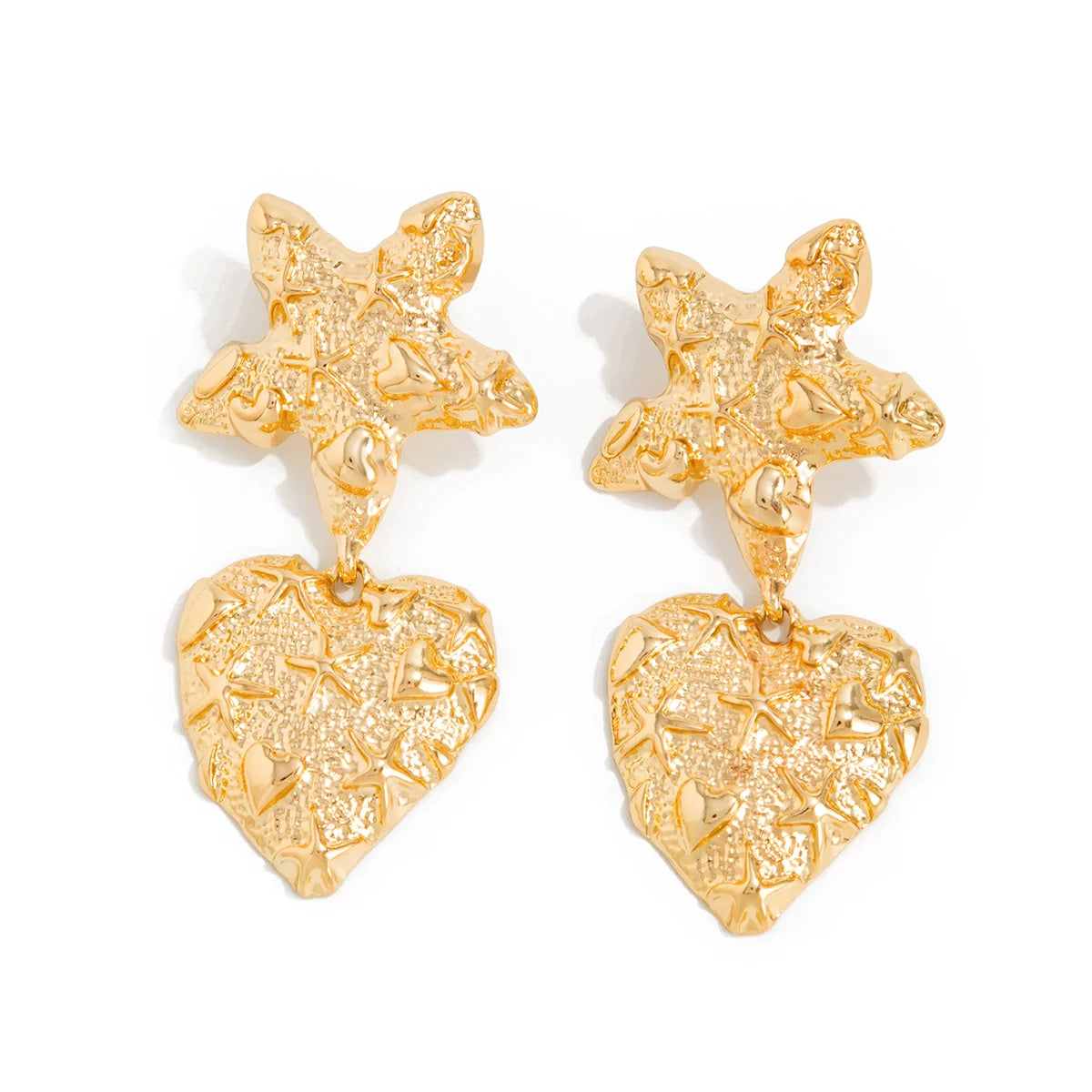 Dakoda Textured Starfish Heart Studs - Gold