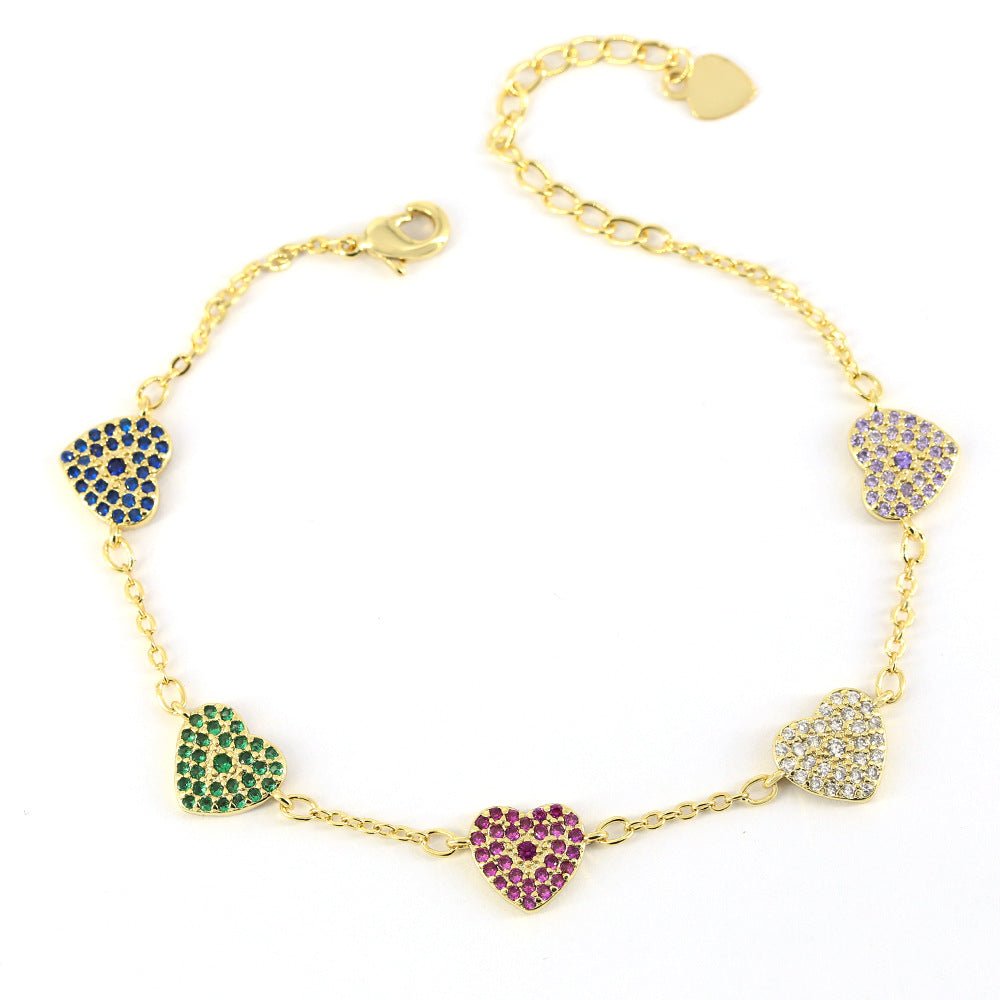 Ely Zircon Charm Bracelet - Heart Colorful Zircon [INQ6MQI7]