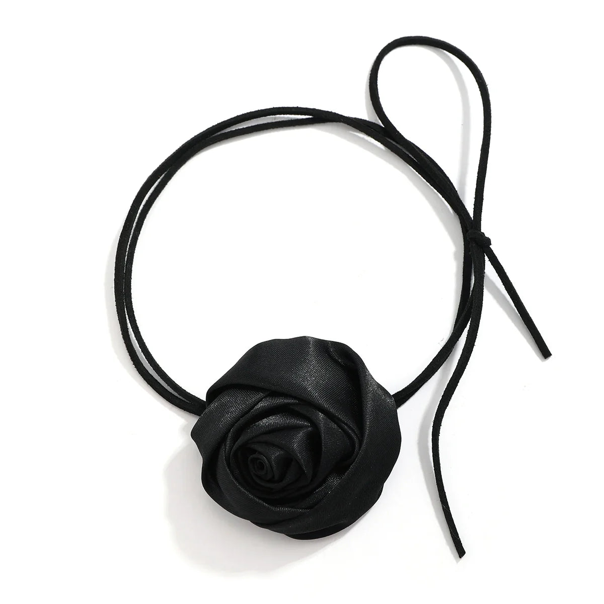 Courtney Velvet Rose Tie Necklace - Black