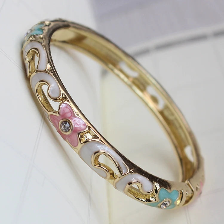 Sunshine Lotus Enamel Bracelet - Pink Blue Intertwined