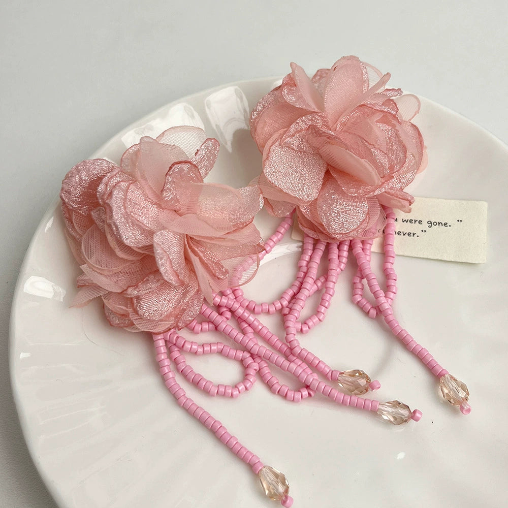 Irelynn Floral Bead Tassel Earrings - Pink Earrings [PDUG2GFT]