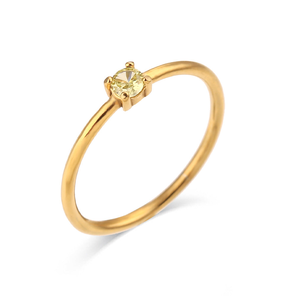 Kenzley Dainty Birthstone Ring - Olive Yellow [NODGFT7N]