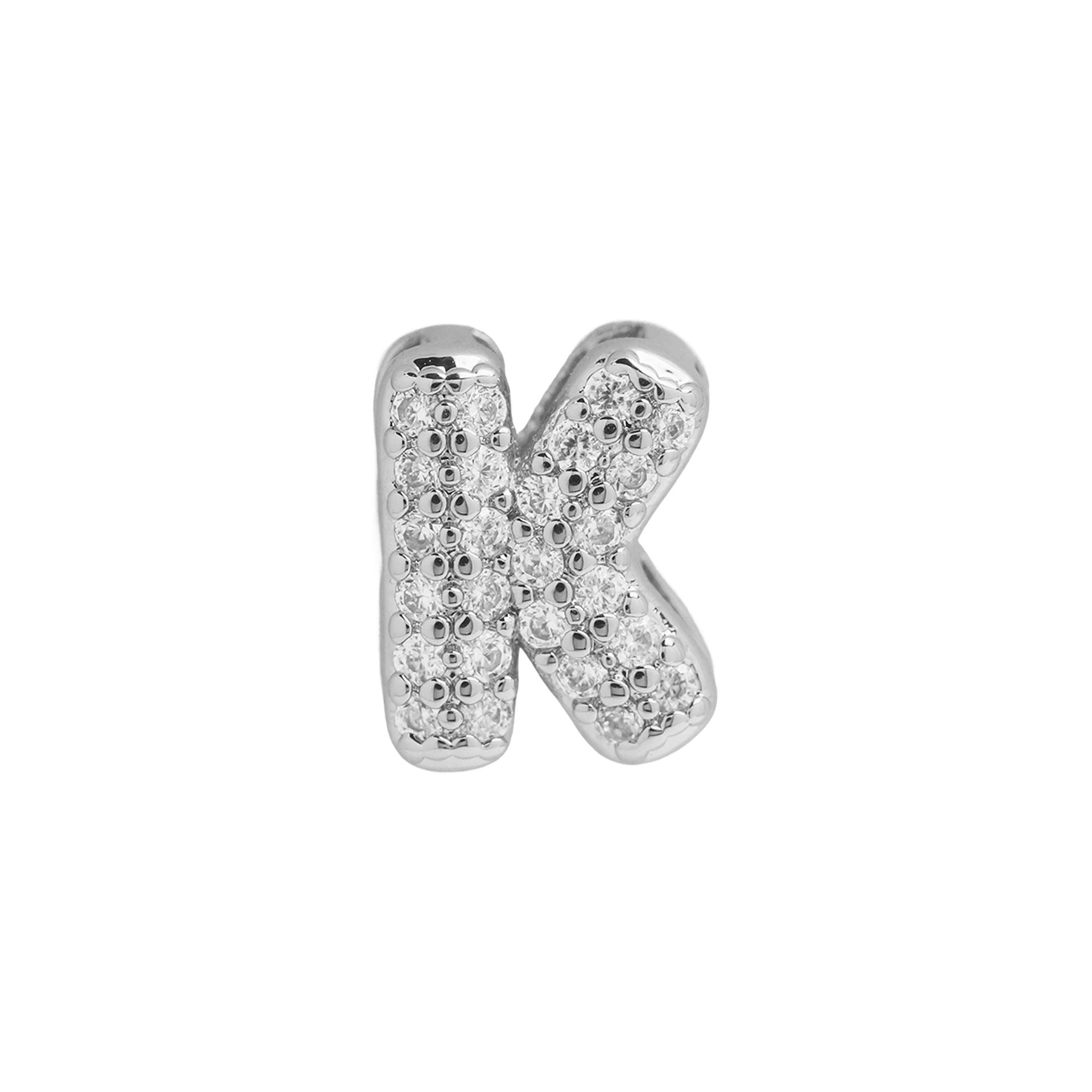 Rosalyn Bubble Letter Necklace - Silver Letter K Pendant [PFMEG9OK]