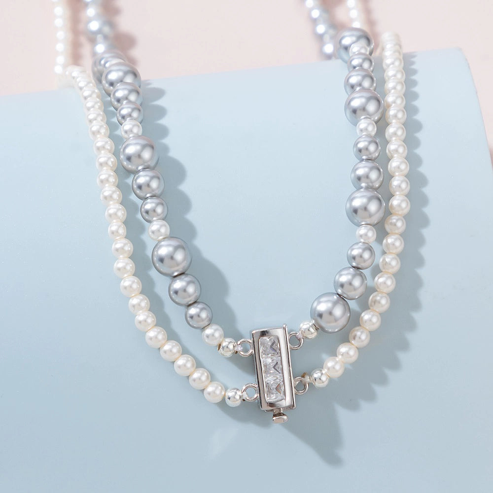 Braylen Pearl Layered Necklace - Crystal Jewelry Box Buckle Style [6VGSFCGY]